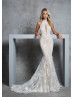 High Neck Ivory Lace Tulle Sexy Open Back Wedding Dress